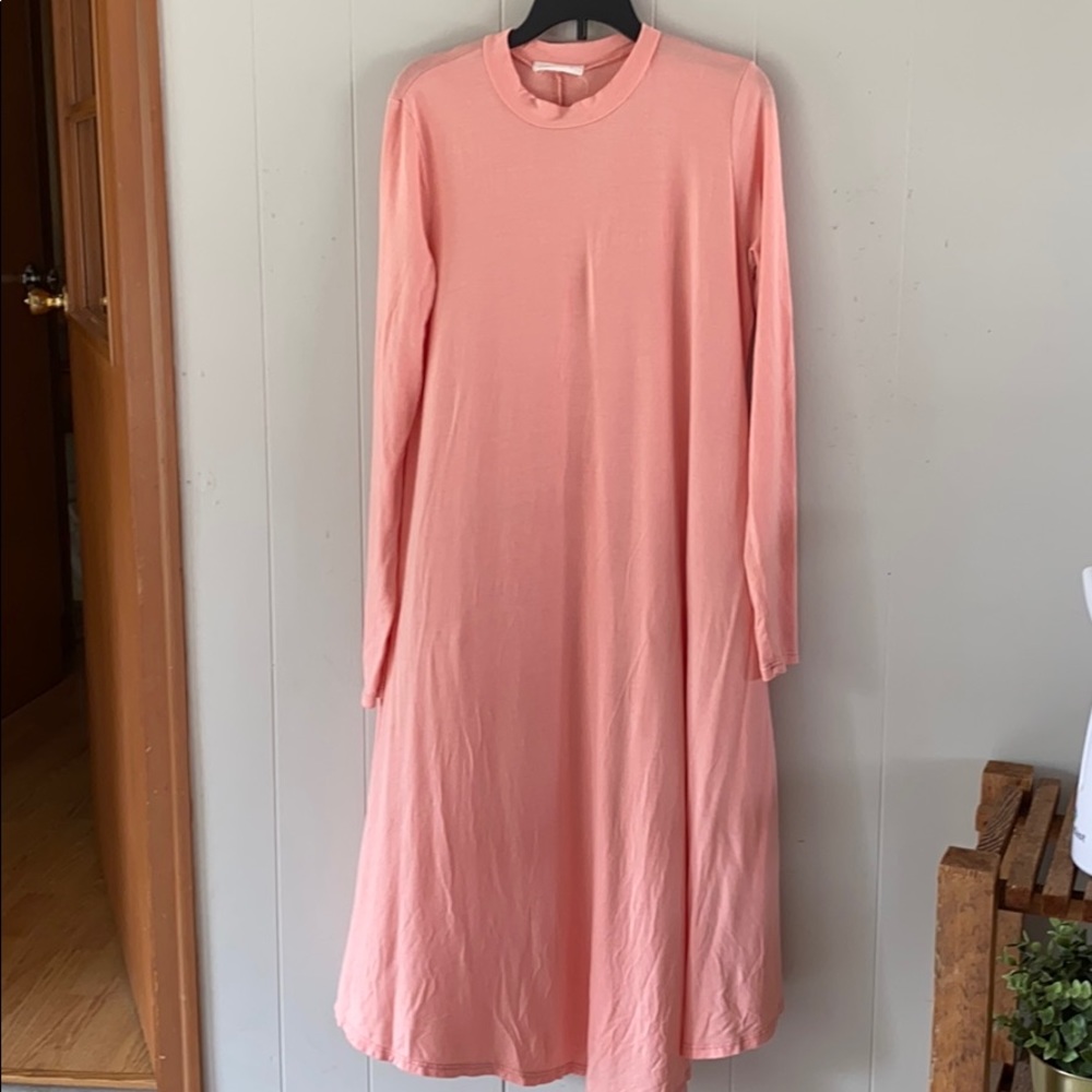 Reborn J Long Sleeve Midi Dress in Soft Coral Pink